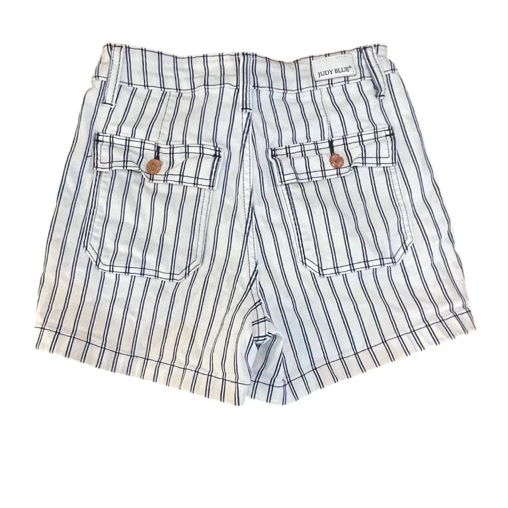 Judy Blue White Navy Striped High Rise Button Fly Shorts JB150078 Small summer
